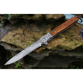 Damascus Blade Premium Quality Bearing Quick Opening Folding Knife UD405424